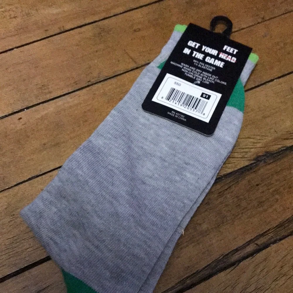 “Beer Me” Into Socks Men’s Gray‎ Crew Socks with Green Accents